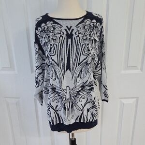 RACHEL ROY LIGHTWEIGHT NAVY BLUE WHITE & GRAY BUTTERFLY MOTH ANGEL WINGS MEDIUM